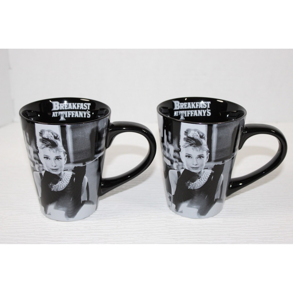Breakfast at Tiffanys Audrey Hepburn Coffee Mug Set of 2 Vandor 2010 Black S0198